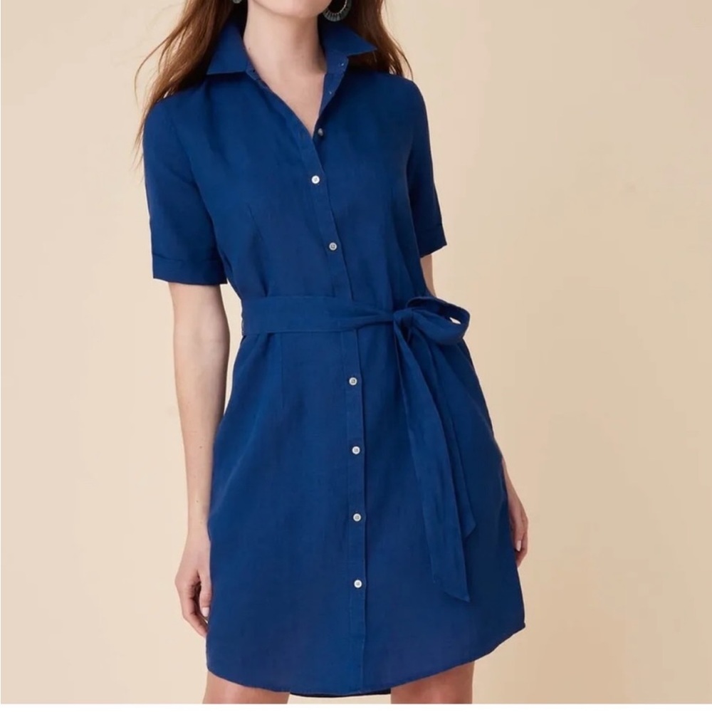 Untuckit Nancy linen Shirt Dress sz 2 navy blue made in USA